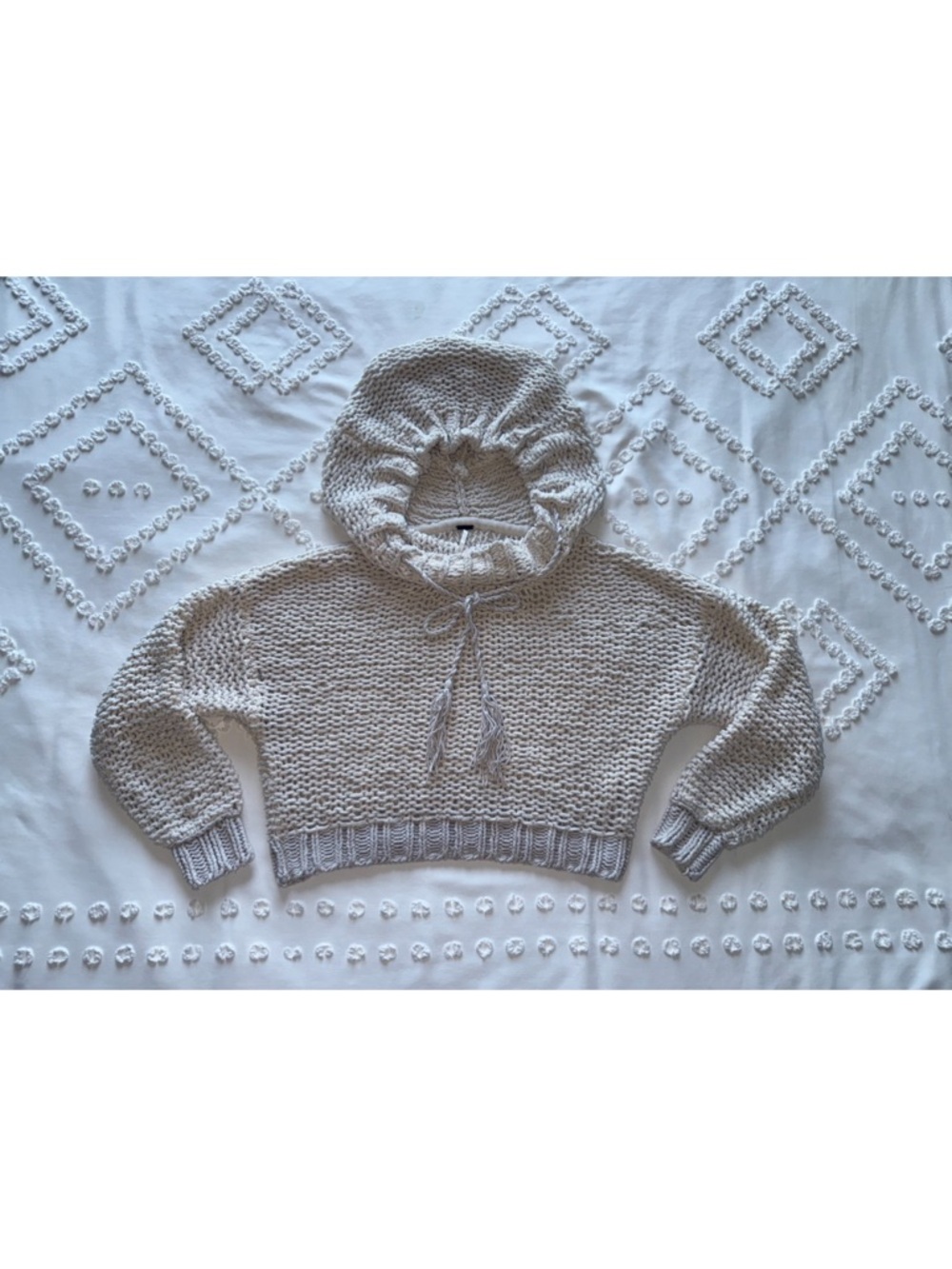 Free People Cream Knit Cowl Sweater with Tassel Tie - Picture 3 of 10